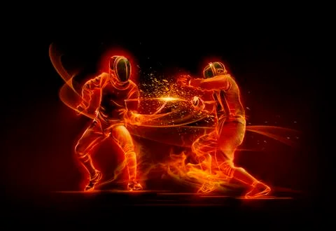 Computer generated image fencers competing Illustrazione stock