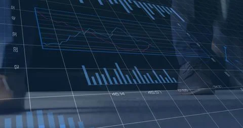 A computer-generated image of financial data and graphs being displayed on the Foto stock