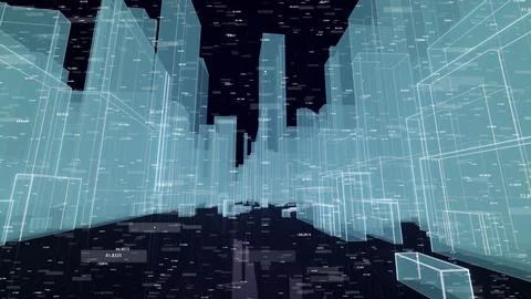 A computer generated image of a futuristic city at night Stock Photos