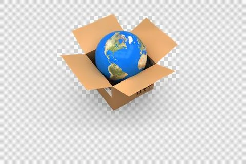 Computer generated image of globe in cardboard box Stock Photos