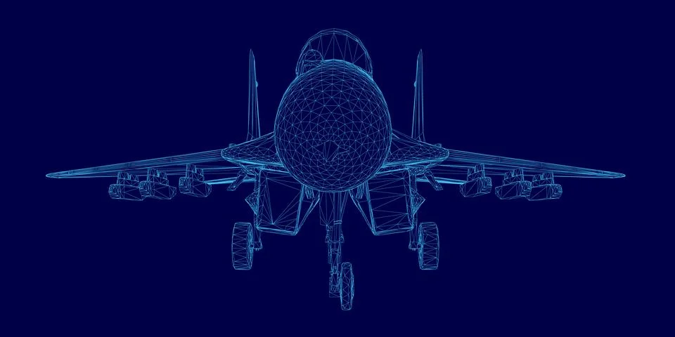 Computer generated image of a jet plane is displayed on a blue background. The Stock Illustration