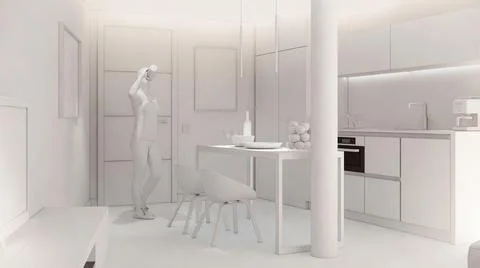 Computer generated image of a living room. 3D rendering Stock Photos