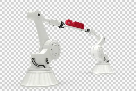 Computer generated image of mechanical robotic hands holding red cloud text イラスト素材