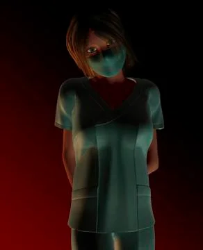 Computer generated image of a nurse dressed in scrubs wearing a facemask Illustrazione stock