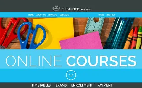 Computer generated image of online education interface on screen Stock Illustration