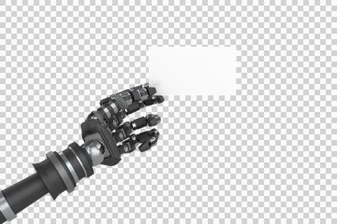 Computer generated image of robotic arm holding white placard Illustrazione stock