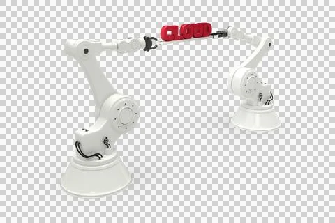 Computer generated image of robotic hands holding cloud text Stock Illustration