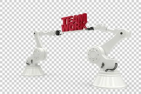 Computer generated image of robotic hands holding team work text Stock Illustration