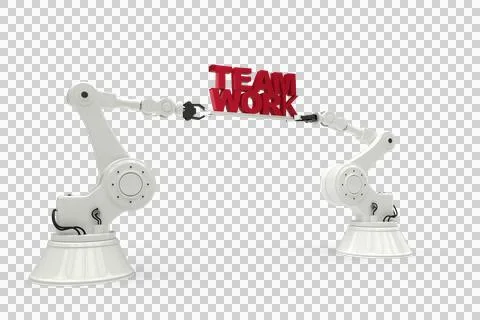 Computer generated image of robotic hands holding red team work text Stock Photos