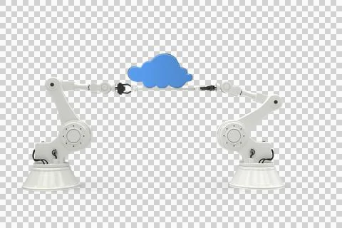 Computer generated image of robotic hands holding blue cloud Stock Photos