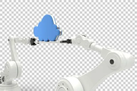 Computer generated image of robotic hands holding cloud Stock Photos