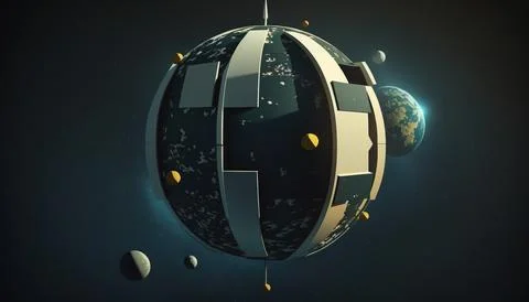 A computer generated image of a space station with a satellite system attac.. Stock Illustration