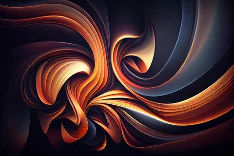 A computer generated image of a swirl in orange and blue colors on a black .. Stock Illustration