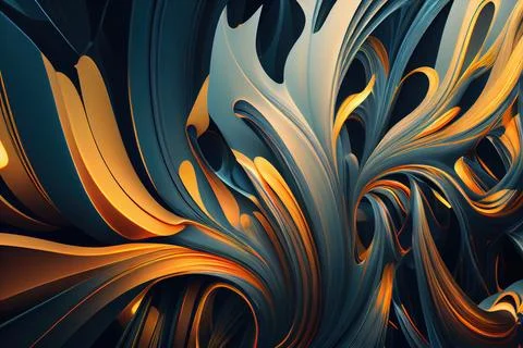 A computer generated image of a swirly design in gold and blue colors with .. Illustrazione stock
