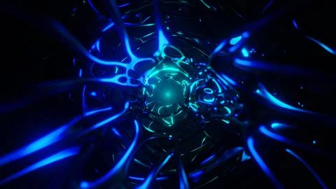 A computer generated image of a tunnel with blue lights coming out of it Stock Illustration