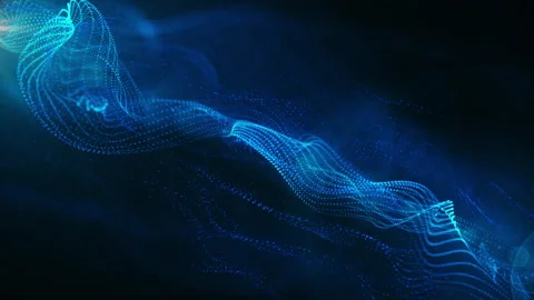 Computer generated image of wave of blue light on black background Stock Footage 239425252