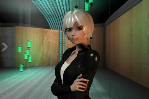 Computer generated image of young woman looking sad with folded arms Stock Illustration