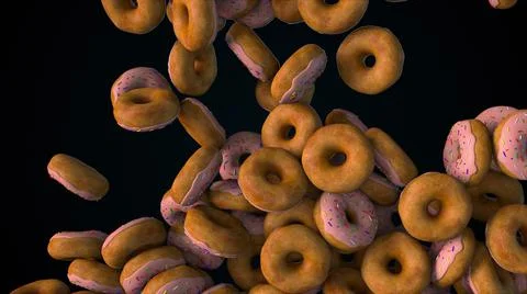 Computer generated many falling donuts and fill the screen. 3d rendering of food イラスト素材