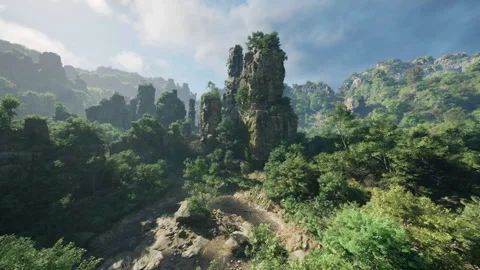 A computer-generated mountain landscape Stock Footage 280466914