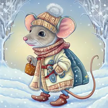 Computer generated mouse wearing winter warm cloth Stock Illustration
