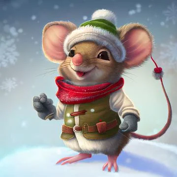 Computer generated mouse wearing winter warm cloth Stock Illustration