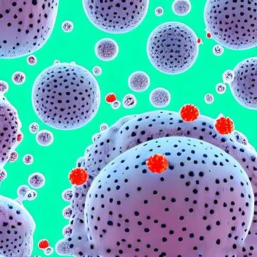 Computer generated multiple virus bacteria floating in a cellular environment Stock Illustration