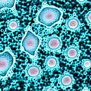 Computer generated multiple virus bacteria floating in a cellular environment Stock Illustration