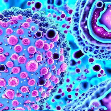Computer generated multiple virus bacteria floating in a cellular environment Stock Illustration