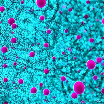 Computer generated multiple virus bacteria floating in a cellular environment Stock Illustration