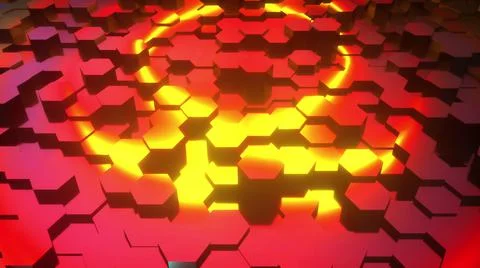 Computer generated neon hexagonal abstract design. 3d rendering of honeycomb Illustrazione stock