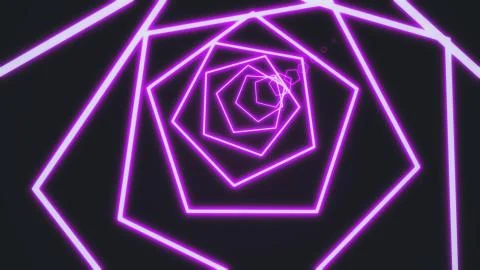Computer generated neon pentagons tunnel on a black background consisting of Stock Illustration