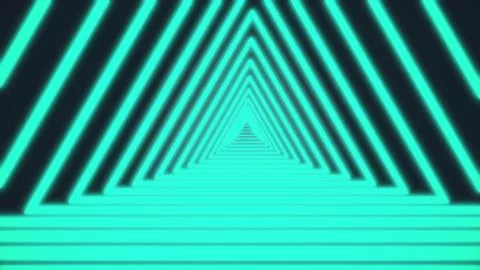 Computer generated neon triangles tunnel on a black background consisting of Stock Illustration