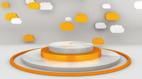 Computer generated pedestal with many colorful clouds for achievement, glory or Stock Illustration
