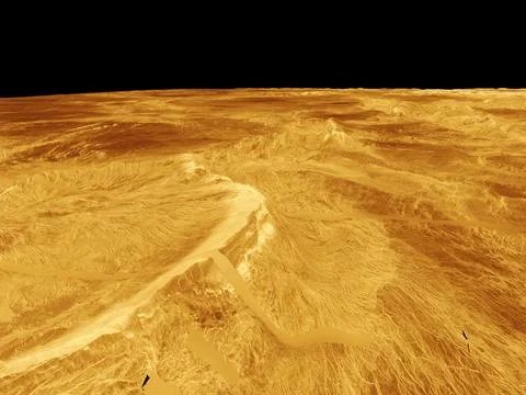This computer-generated perspective view of Latona Corona and Dali Chasma o.. Stock Photos