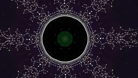 Computer generated plexus capsule with green particles forming different Video stock 123885022