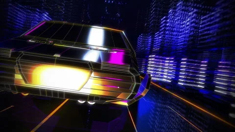 Computer Generated Reality of Car Driving through a Digital City at High Speed Stock Footage 277900584