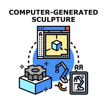 Computer generated sculpture creating manufacturing technology process Stock-Illustration