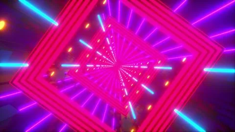 Computer generated technology neon tunnel. Teleport in the future. 3d rendering Stock Illustration
