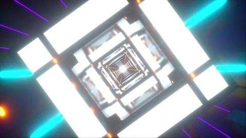 Computer generated technology neon tunnel. Teleport in the future. 3d rendering Stock Illustration