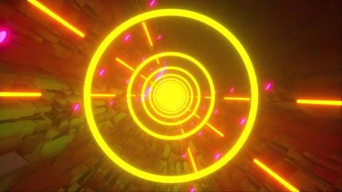 Computer generated technology neon tunnel. Teleport in the future. 3d rendering Illustrazione stock