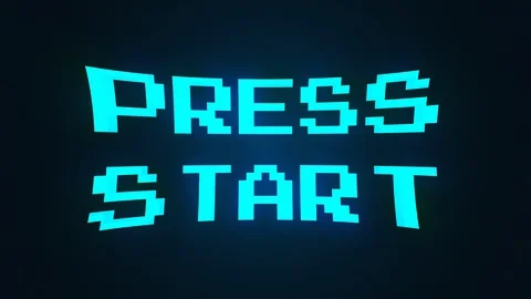 Computer generated a text message screen: Press start. 3d rendering 8-bit font Stock Footage 127604294
