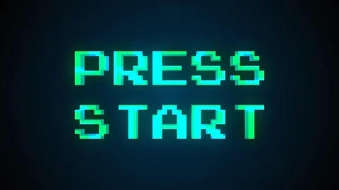 Computer generated a text message screen: Press start. 3d rendering 8-bit font Stock Footage 127604904