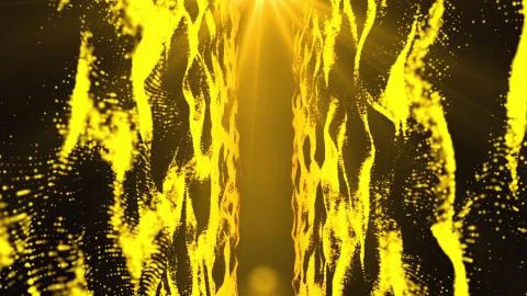 Computer generated upper and lower wavy layers of small shiny particles and rays Stock Illustration