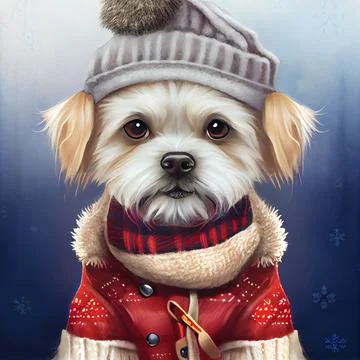 Computer generated white dog wearing winter Christmas cloth Stock-Illustration