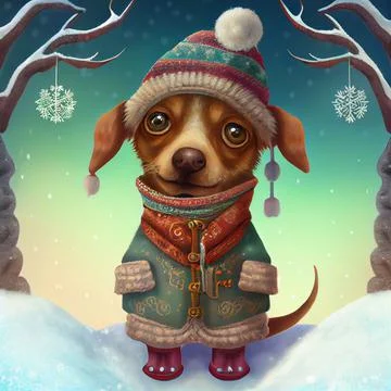 Computer generated white dog wearing winter Christmas cloth Stock-Illustration