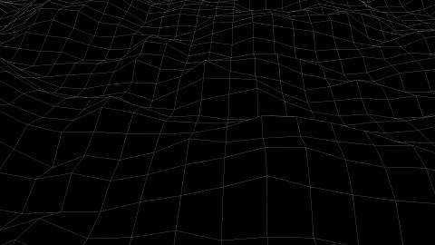 Computer generated a wireframe wave. 3D rendering of a luminous fine mesh Illustrazione stock