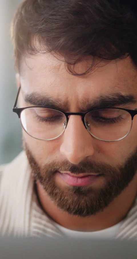 Computer, glasses and business man with online project, programming or problem Stock Footage 337222176