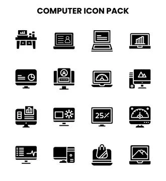 Computer Glyph Bundle Icons Pack Stock Illustration