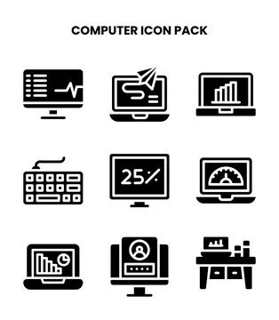 Computer Glyph Bundle Icons Pack Stock Illustration