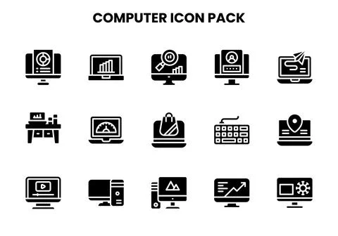Computer Glyph Graphics Icons Pack Illustrazione stock